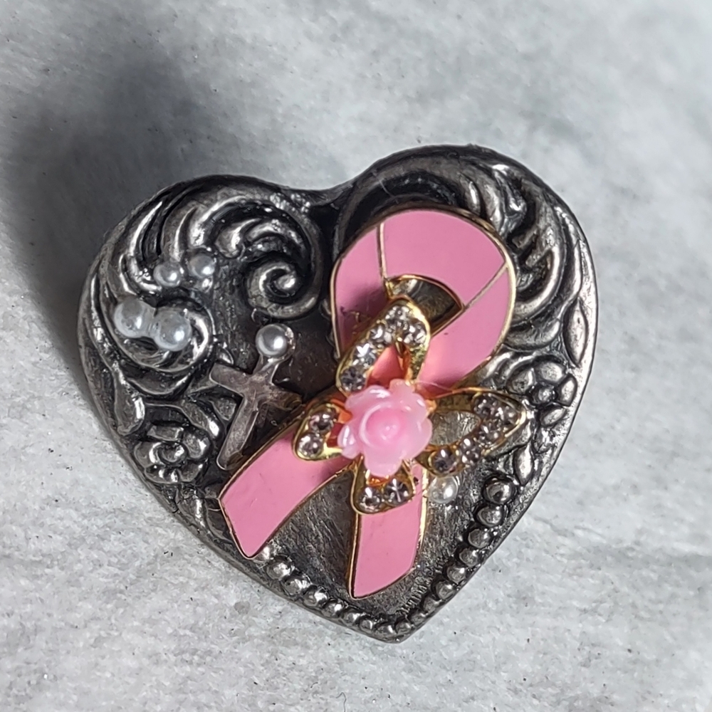 Pewter Heart with Pink Awareness Ribbon